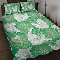 Green Aloha Hawaii Quilt Bed Set Monstera Hibiscus Plumeria Seamless Vibes - Polynesian Pride