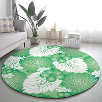 Green Aloha Hawaii Round Carpet Monstera Hibiscus Plumeria Seamless Vibes - Polynesian Pride