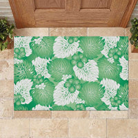 Green Aloha Hawaii Rubber Doormat Monstera Hibiscus Plumeria Seamless Vibes - Polynesian Pride