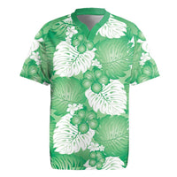 Green Aloha Hawaii Rugby Jersey Monstera Hibiscus Plumeria Seamless Vibes - Polynesian Pride
