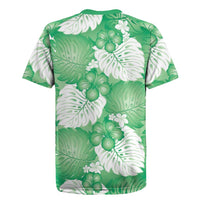 Green Aloha Hawaii Rugby Jersey Monstera Hibiscus Plumeria Seamless Vibes - Polynesian Pride