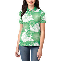 Green Aloha Hawaii Women Polo Shirt Monstera Hibiscus Plumeria Seamless Vibes - Polynesian Pride