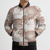 Mocha Mousse Aloha Hawaii Bomber Puffer Jacket Monstera Hibiscus Plumeria Seamless Vibes - Polynesian Pride