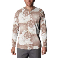 Mocha Mousse Aloha Hawaii Button Sweatshirt Monstera Hibiscus Plumeria Seamless Vibes - Polynesian Pride