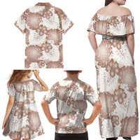 Mocha Mousse Aloha Hawaii Family Matching Off Shoulder Maxi Dress and Hawaiian Shirt Monstera Hibiscus Plumeria Seamless Vibes - Polynesian Pride