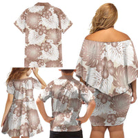 Mocha Mousse Aloha Hawaii Family Matching Off Shoulder Short Dress and Hawaiian Shirt Monstera Hibiscus Plumeria Seamless Vibes - Polynesian Pride