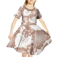 Mocha Mousse Aloha Hawaii Kid Short Sleeve Dress Monstera Hibiscus Plumeria Seamless Vibes - Polynesian Pride