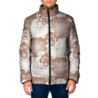 Mocha Mousse Aloha Hawaii Padded Jacket Monstera Hibiscus Plumeria Seamless Vibes - Polynesian Pride