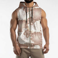Mocha Mousse Aloha Hawaii Sleeveless Zip Hoodie Monstera Hibiscus Plumeria Seamless Vibes - Polynesian Pride