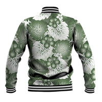 Sage Green Aloha Hawaii Baseball Jacket Monstera Hibiscus Plumeria Seamless Vibes - Polynesian Pride
