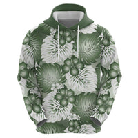 Sage Green Aloha Hawaii Hoodie Monstera Hibiscus Plumeria Seamless Vibes - Polynesian Pride