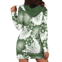 Sage Green Aloha Hawaii Hoodie Dress Monstera Hibiscus Plumeria Seamless Vibes - Polynesian Pride