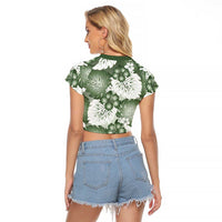 Sage Green Aloha Hawaii Raglan Cropped T Shirt Monstera Hibiscus Plumeria Seamless Vibes - Polynesian Pride