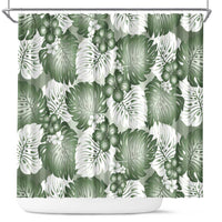 Sage Green Aloha Hawaii Shower Curtain Monstera Hibiscus Plumeria Seamless Vibes - Polynesian Pride