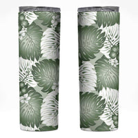Sage Green Aloha Hawaii Skinny Tumbler Monstera Hibiscus Plumeria Seamless Vibes - Polynesian Pride