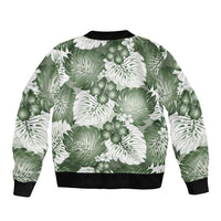 Sage Green Aloha Hawaii Sleeve Zip Bomber Jacket Monstera Hibiscus Plumeria Seamless Vibes - Polynesian Pride