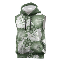 Sage Green Aloha Hawaii Sleeveless Hoodie Monstera Hibiscus Plumeria Seamless Vibes - Polynesian Pride