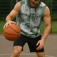 Sage Green Aloha Hawaii Sleeveless Hoodie Monstera Hibiscus Plumeria Seamless Vibes - Polynesian Pride