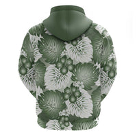 Sage Green Aloha Hawaii Zip Hoodie Monstera Hibiscus Plumeria Seamless Vibes - Polynesian Pride