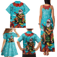 Hawaii Christmas Family Matching Tank Maxi Dress and Hawaiian Shirt Mele Kalikimaka Poinsettia Lei - Cyan LT14 - Polynesian Pride