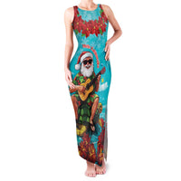 Hawaii Christmas Family Matching Tank Maxi Dress and Hawaiian Shirt Mele Kalikimaka Poinsettia Lei - Cyan LT14 Mom's Dress Cyan - Polynesian Pride