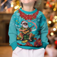 Hawaii Christmas Kid Ugly Christmas Sweater Mele Kalikimaka Poinsettia Lei - Cyan LT14 - Polynesian Pride