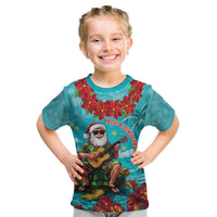 Hawaii Christmas Kid T Shirt Mele Kalikimaka Poinsettia Lei - Cyan LT14 Cyan - Polynesian Pride