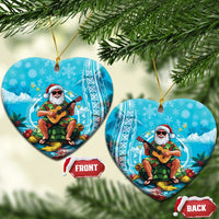 Hawaii Christmas Ceramic Ornament Mele Kalikimaka Poinsettia Lei Polynesian - Blue