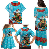 Hawaii Christmas Family Matching Puletasi and Hawaiian Shirt Mele Kalikimaka Poinsettia Lei Polynesian - Blue LT14 - Polynesian Pride