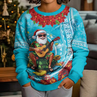 Hawaii Christmas Kid Ugly Christmas Sweater Mele Kalikimaka Poinsettia Lei Polynesian - Blue LT14 - Polynesian Pride