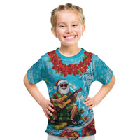 Hawaii Christmas Kid T Shirt Mele Kalikimaka Poinsettia Lei Polynesian - Blue LT14 Blue - Polynesian Pride