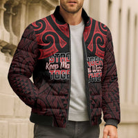 Personalised Keep Maori Wards New Zealand Bomber Puffer Jacket Stronger Together Aotearoa Taniko - Polynesian Pride