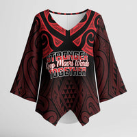 Personalised Keep Maori Wards New Zealand Kimono Sleeve Blouse Stronger Together Aotearoa Taniko LT14 Female Black - Polynesian Pride