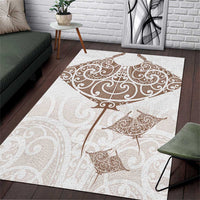 New Zealand Manta Ray Tattoo Area Rug Aotearoa Maori Haehae Beige - Polynesian Pride
