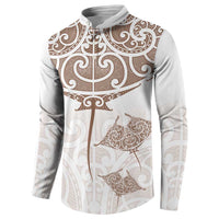 New Zealand Manta Ray Tattoo Button Sweatshirt Aotearoa Maori Haehae Beige LT14 - Polynesian Pride