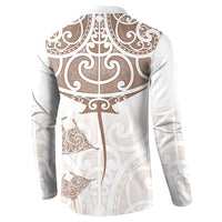 New Zealand Manta Ray Tattoo Button Sweatshirt Aotearoa Maori Haehae Beige LT14 - Polynesian Pride