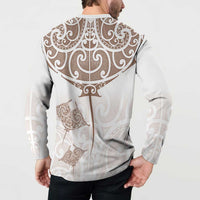 New Zealand Manta Ray Tattoo Button Sweatshirt Aotearoa Maori Haehae Beige LT14 - Polynesian Pride
