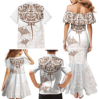 New Zealand Manta Ray Tattoo Family Matching Mermaid Dress and Hawaiian Shirt Aotearoa Maori Haehae Beige - Polynesian Pride