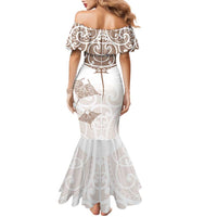 New Zealand Manta Ray Tattoo Family Matching Mermaid Dress and Hawaiian Shirt Aotearoa Maori Haehae Beige - Polynesian Pride