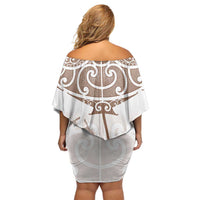 New Zealand Manta Ray Tattoo Family Matching Off Shoulder Short Dress and Hawaiian Shirt Aotearoa Maori Haehae Beige - Polynesian Pride