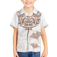 New Zealand Manta Ray Tattoo Family Matching Off Shoulder Short Dress and Hawaiian Shirt Aotearoa Maori Haehae Beige - Polynesian Pride