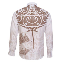 New Zealand Manta Ray Tattoo Family Matching Short Sleeve Bodycon Dress and Hawaiian Shirt Aotearoa Maori Haehae Beige - Polynesian Pride