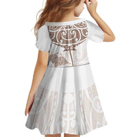 New Zealand Manta Ray Tattoo Family Matching Summer Maxi Dress and Hawaiian Shirt Aotearoa Maori Haehae Beige - Polynesian Pride