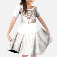 New Zealand Manta Ray Tattoo Family Matching Tank Maxi Dress and Hawaiian Shirt Aotearoa Maori Haehae Beige - Polynesian Pride