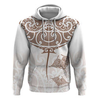 New Zealand Manta Ray Tattoo Hoodie Aotearoa Maori Haehae Beige - Polynesian Pride