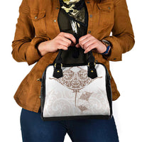 New Zealand Manta Ray Tattoo Shoulder Handbag Aotearoa Maori Haehae Beige - Polynesian Pride