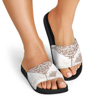 New Zealand Manta Ray Tattoo Slide Sandals Aotearoa Maori Haehae Beige - Polynesian Pride