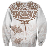 New Zealand Manta Ray Tattoo Sweatshirt Aotearoa Maori Haehae Beige - Polynesian Pride