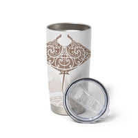 New Zealand Manta Ray Tattoo Tumbler Cup Aotearoa Maori Haehae Beige - Polynesian Pride