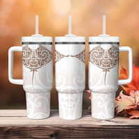 New Zealand Manta Ray Tattoo Tumbler With Handle Aotearoa Maori Haehae Beige - Polynesian Pride